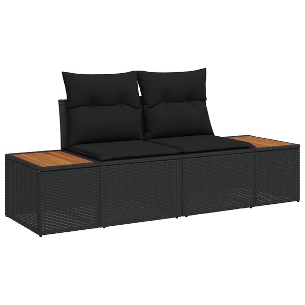 Sofa de jardin 2 places vidaXL avec coussins en poly rotin noir