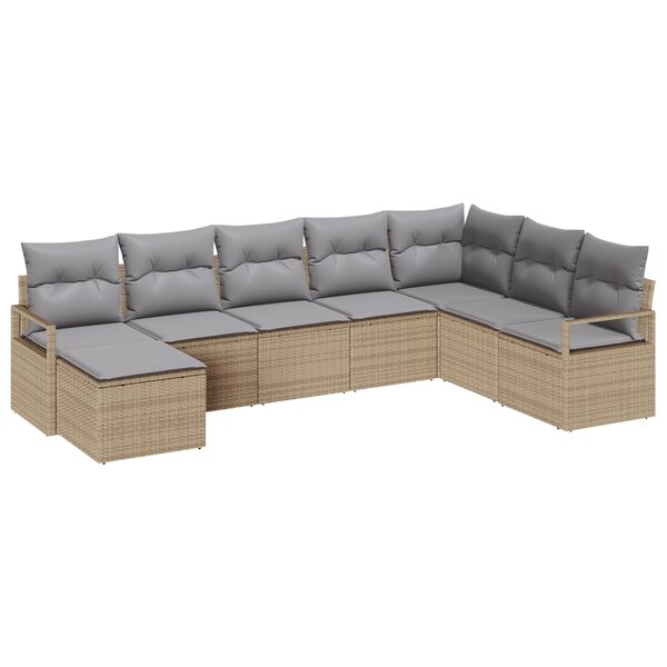 Ensemble de canapé de jardin vidaXL 8 pièces avec coussins beige en rattan