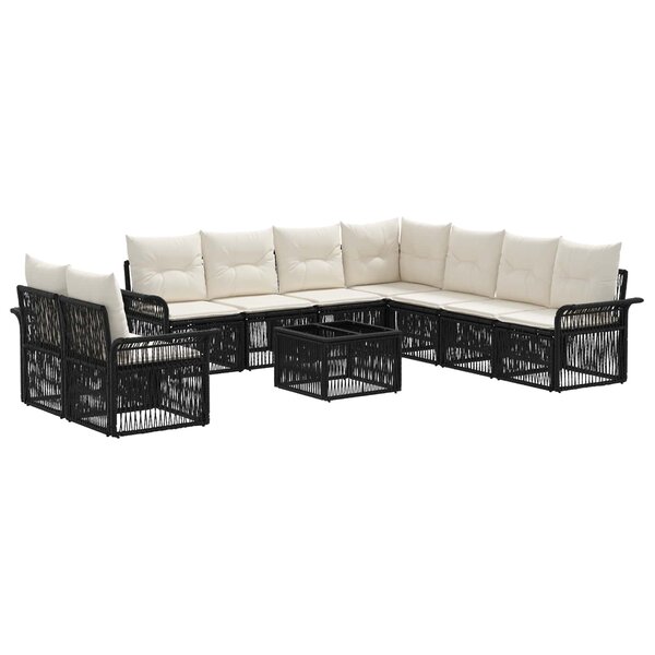 vidaXL Ensemble de canapé de jardin 10 Pièces Noir polyrotin