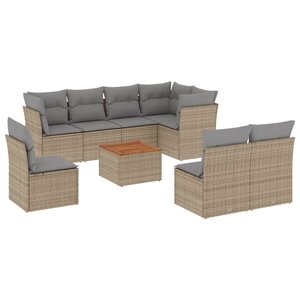 vidaXL Salon de jardin avec coussins 9Pièces mélange beige résine tressée