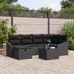vidaXL Ensemble de canapé de jardin 7 pièces avec coussins noir en rotin