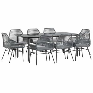 vidaXL Ensemble à manger jardin coussins 9 Pièces gris poly rotin verre