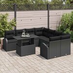 vidaXL Ensemble de canapé de jardin 9 Pièces Noir Poly Rattan