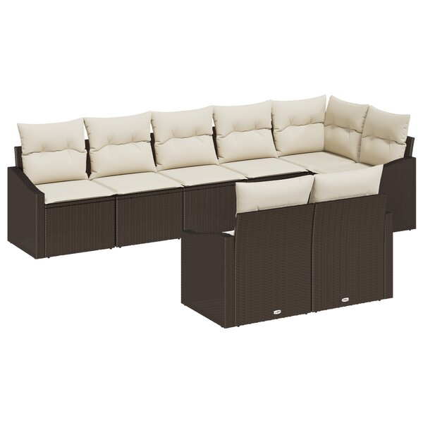 vidaXL Ensemble de canapés de jardin 8 pièces avec coussins en poly rotin marron