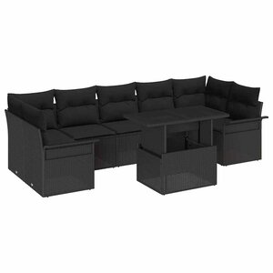 vidaXL Ensemble de canapé de jardin avec coussin 8 Pièces Noir polyrotin