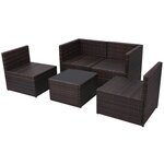 vidaXL Salon de jardin 5 Pièces avec coussins Résine tressée Marron