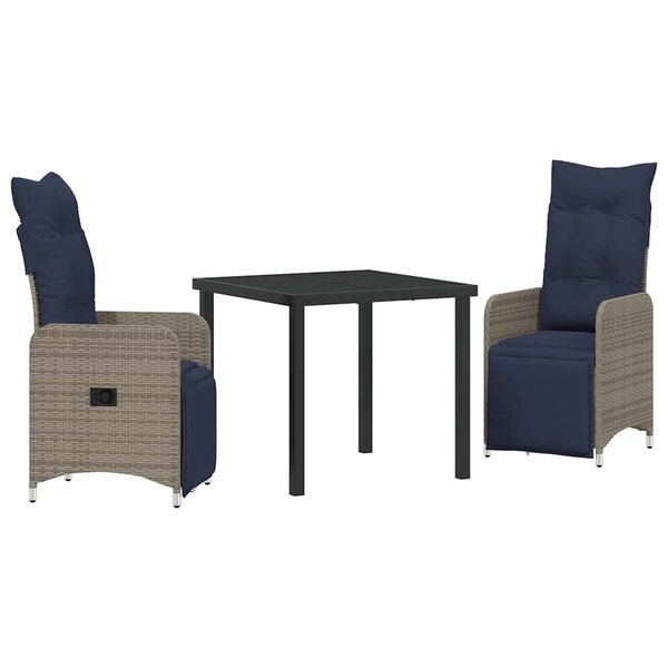 vidaXL Ensemble de salle à manger pour jardin 3 Pièces Gris polyrotin