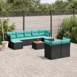 vidaXL Salon de jardin 10 Pièces avec coussins noir résine tressée