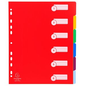 Intercalaires Polypropylène Opaque Semi Rigide 6 Positions - A4 Maxi - Couleurs Assorties - Exacompta