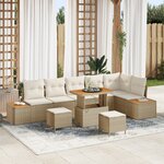 Ensemble de Canapés de Jardin vidaXL 9 Pièces avec Coussins Beige Rattan Poly Acacia