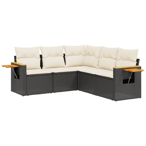 vidaXL Salon de jardin 5 Pièces avec coussins noir résine tressée