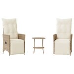 vidaXL Ensemble de bistro 3 Pièces avec coussins beige résine tressée