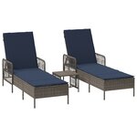 vidaXL Chaise longue Ensemble de 3 Gris et bleu marine Rotin PE  métal
