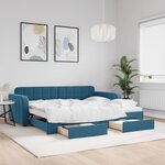 vidaXL Lit de jour avec gigogne et tiroirs bleu 90x200 cm velours