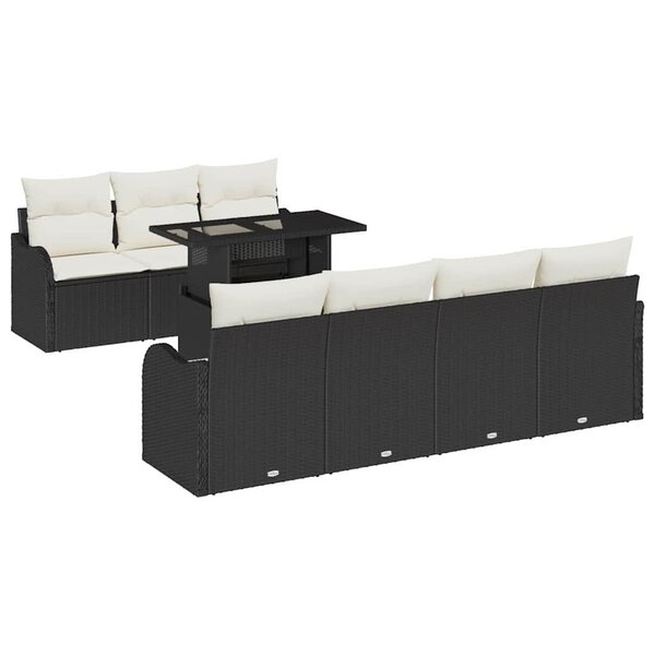 vidaXL Ensemble de canapé de jardin avec coussin 8 Pièces Noir Poly rotin
