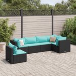 vidaXL Salon de jardin 6 Pièces avec coussins Noir Résine tressée