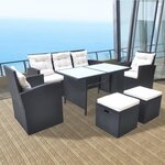 vidaXL Ensemble à manger d'extérieur 6Pièces coussins résine tressée noir