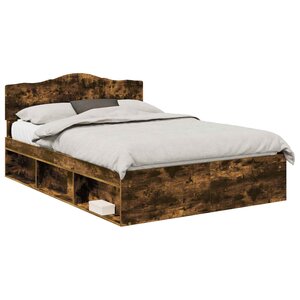 vidaXL Cadre de lit Chêne fumé 140 x 200 cm Bois de pin massif
