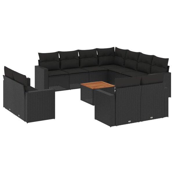 vidaXL Salon de jardin 12 Pièces avec coussins noir résine tressée