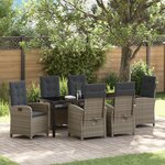 vidaXL Ensemble de Salle à Manger de Jardin 7 Pièces avec Coussins en Rattan Poly Gris
