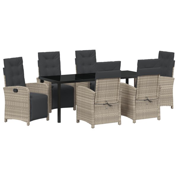 Ensemble de salle à manger de jardin 7 pièces vidaXL avec coussins gris clair poly rattan