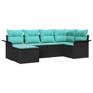 vidaXL Ensemble de canapé de jardin avec coussin 6 Pièces Noir polyrotin