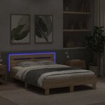 vidaXL Cadre de lit avec tête de lit et LED chêne sonoma 135x190 cm