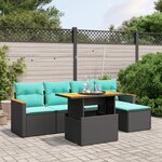 vidaXL Salon de jardin 6 Pièces avec coussins noir résine tressée