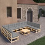 vidaXL Salon de jardin 10 Pièces avec coussins Bois de pin massif