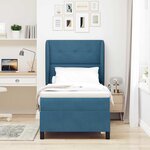 vidaXL Lit à ressorts avec matelas Bleu foncé 200 x 100 cm Velours