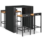vidaXL Ensemble de bar jardin 5 Pièces noir poly rotin/bois massif acacia