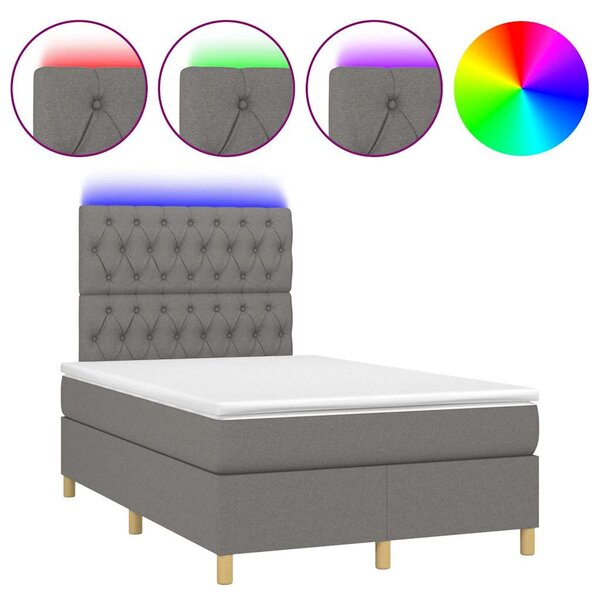 vidaXL Sommier à lattes de lit matelas LED gris foncé 120x190 cm tissu