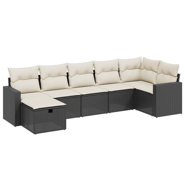 vidaXL Salon de jardin 7 Pièces avec coussins noir résine tressée