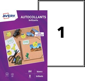 8 autocollants a4 blancs brillants