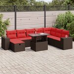 vidaXL Salon de jardin avec coussins 9 Pièces noir résine tressée acacia