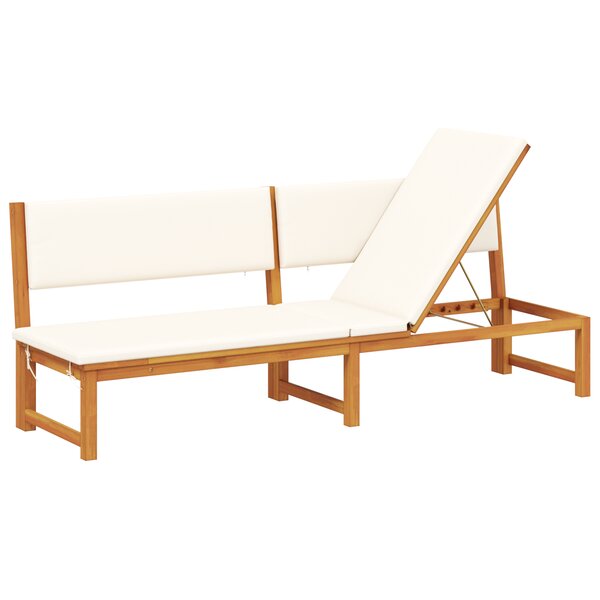 vidaXL Chaise longue 3-en-1 avec coussins crème en bois massif d'acacia