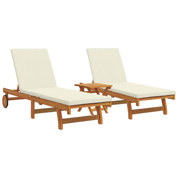 Transat à roulettes vidaXL 2 pièces avec table et coussin en bois d'acacia