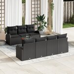 Ensemble de jardin 8 pièces avec coussins noir poly rotin