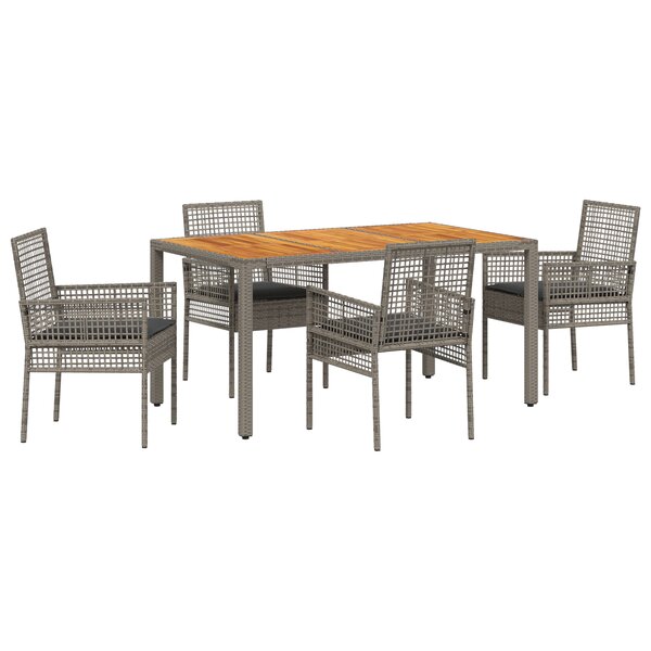 vidaXL Ensemble de salle à manger de jardin 5 pièces avec coussins gris en poly rotin