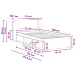 vidaXL Cadre de lit avec rangement Sonoma gris 75 x 190 cm