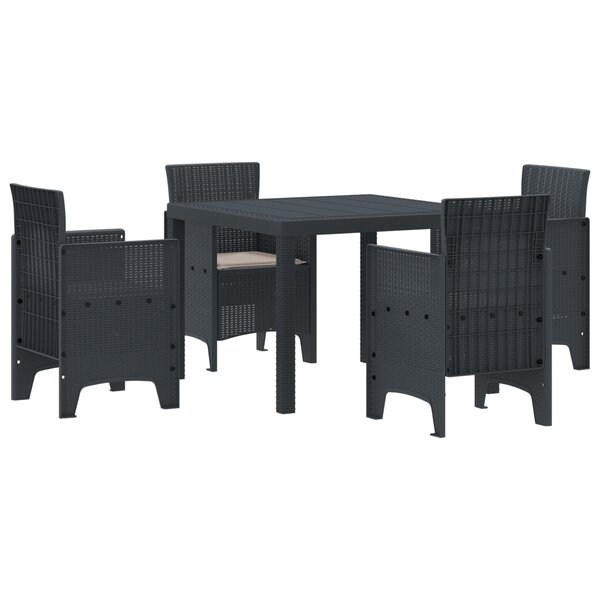 vidaXL Ensemble de Salle à Manger de Jardin de 5 Pièces avec Coussins anthracite en Poly Rattan