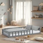 Lit enfant Montessori 90x200cm gris avec matelas et barrières