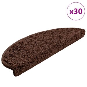 vidaXL Tapis d'escalier 30 pièces 65 x 21 x 4 cm Marron Demi-rond Grand