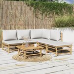 vidaXL Salon de jardin 6 Pièces avec coussins gris clair bambou