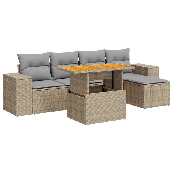 vidaXL Salon de jardin avec coussins 6 Pièces beige résine tressée