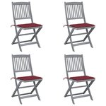 vidaXL Chaises pliables d'extérieur lot de 4 et coussins Bois d'acacia
