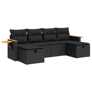 vidaXL Salon de jardin 6 Pièces avec coussins noir résine tressée