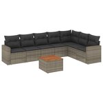 vidaXL Salon de jardin 8 Pièces avec coussins gris résine tressée