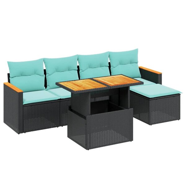 vidaXL Salon de jardin 6 Pièces avec coussins noir résine tressée