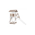 AXI Beach Tower avec Balancoire Double Marron Blanc Toboggan Blanc